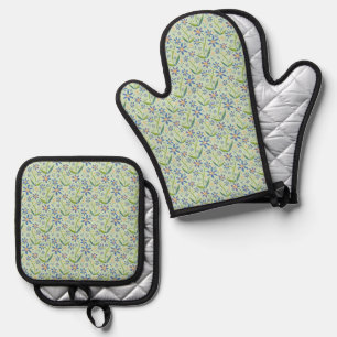 Meadow   Dancing Watercolor Daisies Oven Mitt & Pot Holder Set