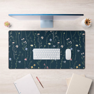 Meadow, dark blue wildflowers, watercolor desk mat