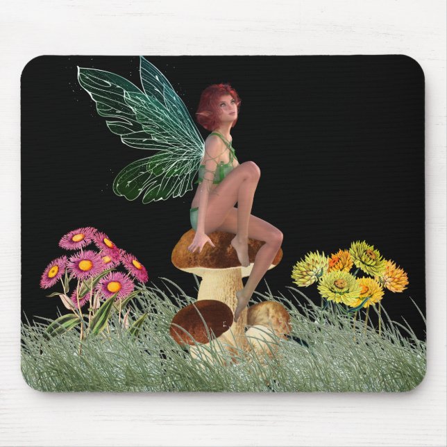 Meadow Fairy Seated on Mushroom at Night Mouse Mat (Front)