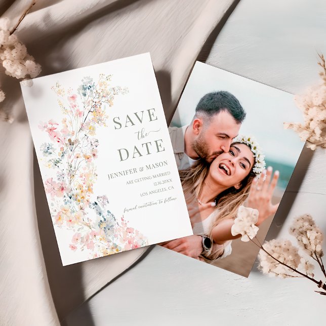 Meadow Floral Wreath Fall Save The Date Photo Invitation (Creator Uploaded)