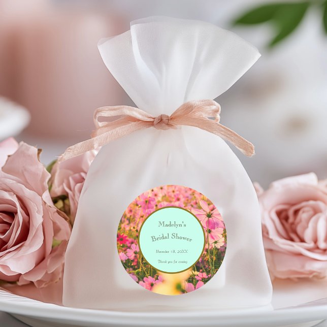 Meadow Florals Bridal Shower or Event Classic Round Sticker (Creator Uploaded)