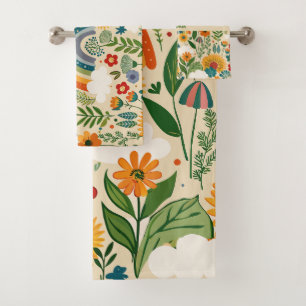 Meadow Florals Rainbow Custom Pattern Bath Towel Set