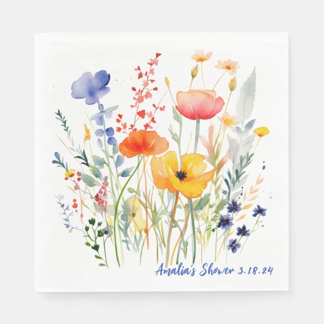 Meadow Flower Wedding Shower Personalised Napkin (Front)