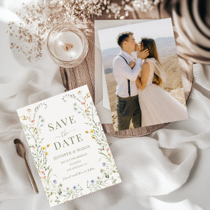 Meadow Flower Wildflower Boho Save The Date Photo Invitation