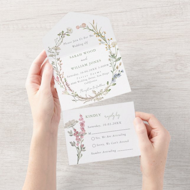 Meadow flowers All in One Wedding Invite (Tearaway)
