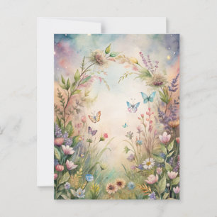 Meadow Flowers and Butterflies Postcard