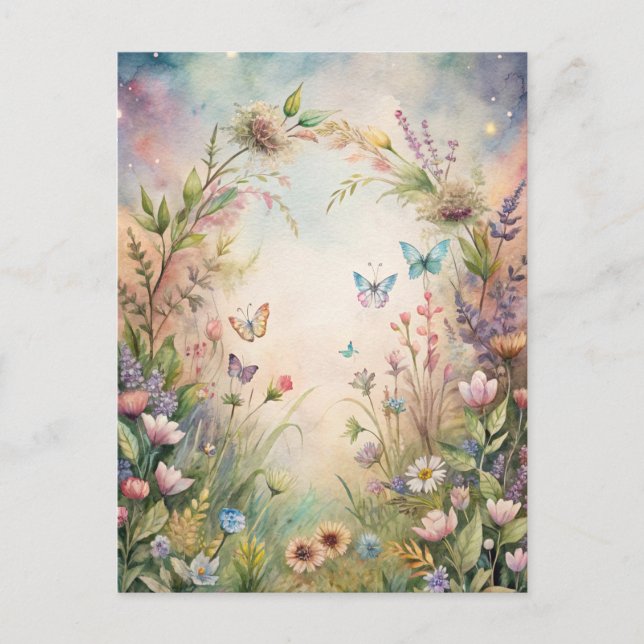 Meadow Flowers and Butterflies Postcard (Front)