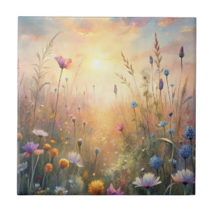 Meadow Flowers and Butterflies Tile