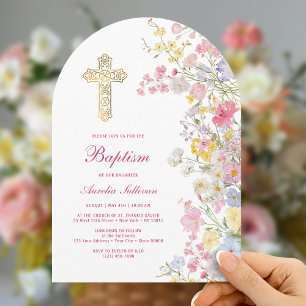 Meadow Flowers Arch Baptism Invitation