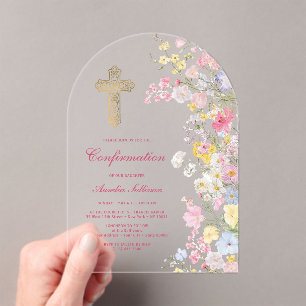 Meadow Flowers Arch Confirmation Acrylic Invitations