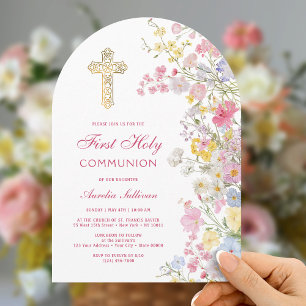 Meadow Flowers Arch First Communion Invitation
