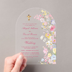 Meadow Flowers Arch Religious Wedding Acrylic Invitations