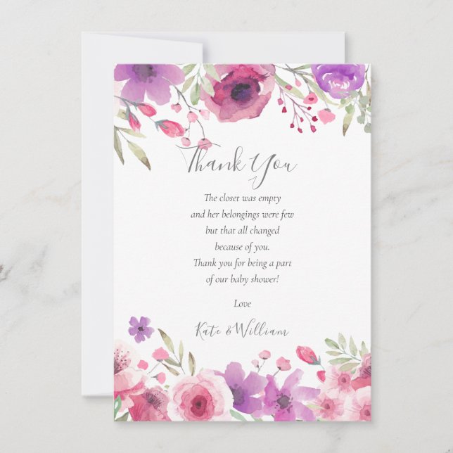 Meadow Flowers Baby Girl Shower Thank You Poem (Front)
