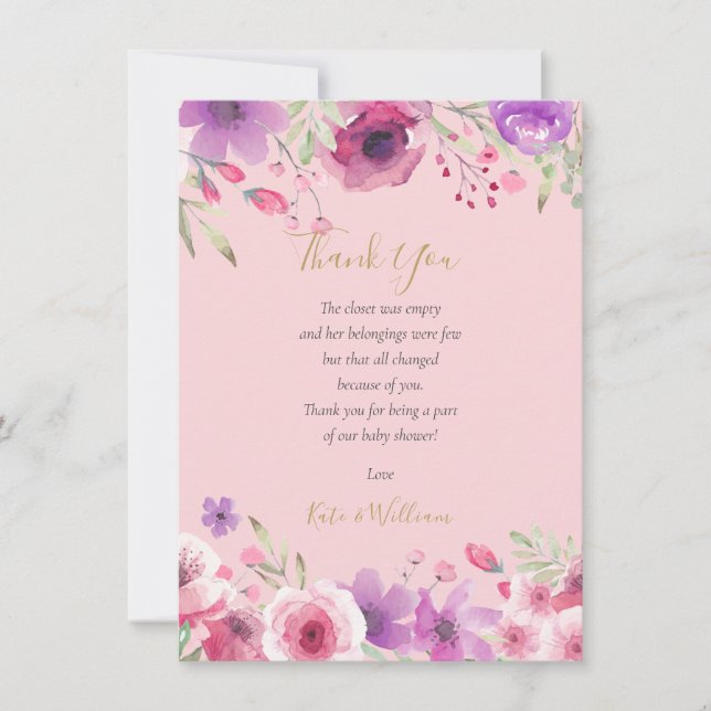 Meadow Flowers Baby Girl Shower Thank You Poem (Front)