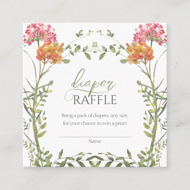 Meadow Flowers Baby Shower Diaper Raffle Enclosure Card (Front)