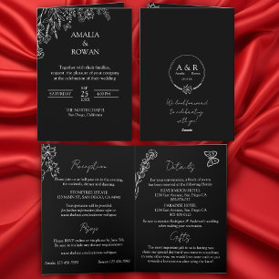 Meadow Flowers Black and White All-in-one  Wedding Invitation