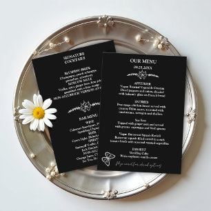 Meadow Flowers Black and White Wedding Menu