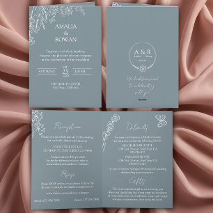 Meadow Flowers Blue grey All-in-one Wedding Invitation
