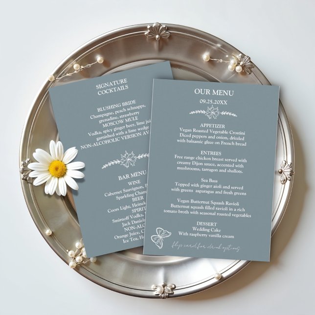 Meadow Flowers Blue Grey Wedding Menu (Creator Uploaded)