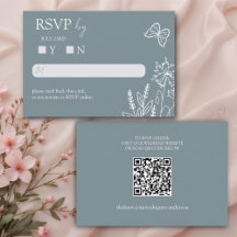 Meadow Flowers Blue Grey Wedding RSVP