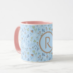 Meadow Flowers Blue Monogramed Mug