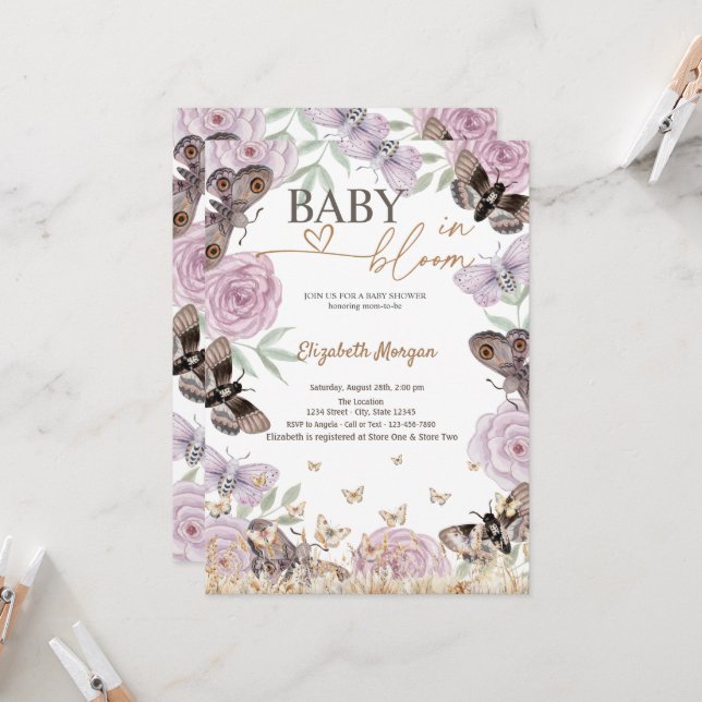  Meadow Flowers Butterflies Baby in Bloom  Invitation (Front/Back In Situ)