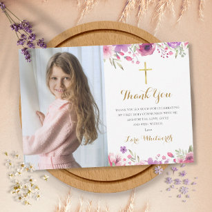 Meadow Flowers Floral First Holy Communion Photo Thank You Card