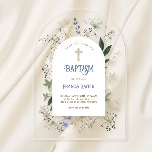 meadow flowers frame Baptism Invitation