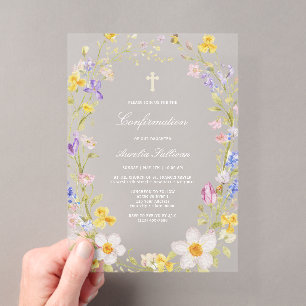 Meadow Flowers Frame Confirmation Acrylic Invitations