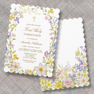 Meadow Flowers Frame First Holy Communion Invitation