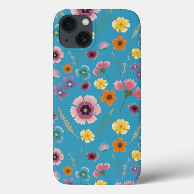 Meadow flowers in blue iphone case (Back)