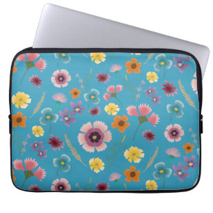 Meadow flowers in blue laptop sleeve