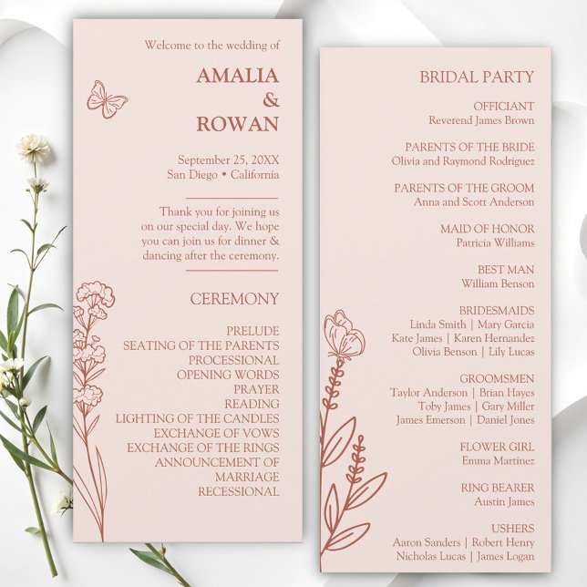 Meadow Flowers Misty Rose Wedding Program (Creator Uploaded)