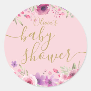 Meadow Flowers Pink Baby Shower Classic Round Sticker