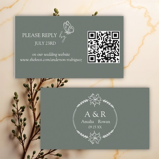 Meadow Flowers Sirocco Green QR RSVP Enclosure Card (Creator Uploaded)