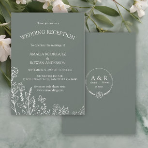 Meadow Flowers Sirocco Green Wedding Reception Invitation