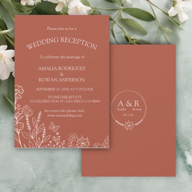Meadow Flowers Terracotta Wedding Reception Invitation (Creator Uploaded)