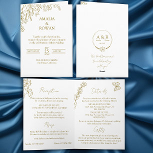 Meadow Flowers White and Gold All-in-one  Wedding Invitation