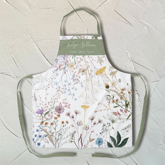 Meadow Flowers White Green Apron (Creator Uploaded)