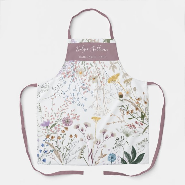 Meadow Flowers White Purple Apron (Front)