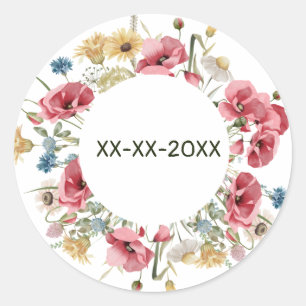 Meadow frame summer flowers customise classic round sticker