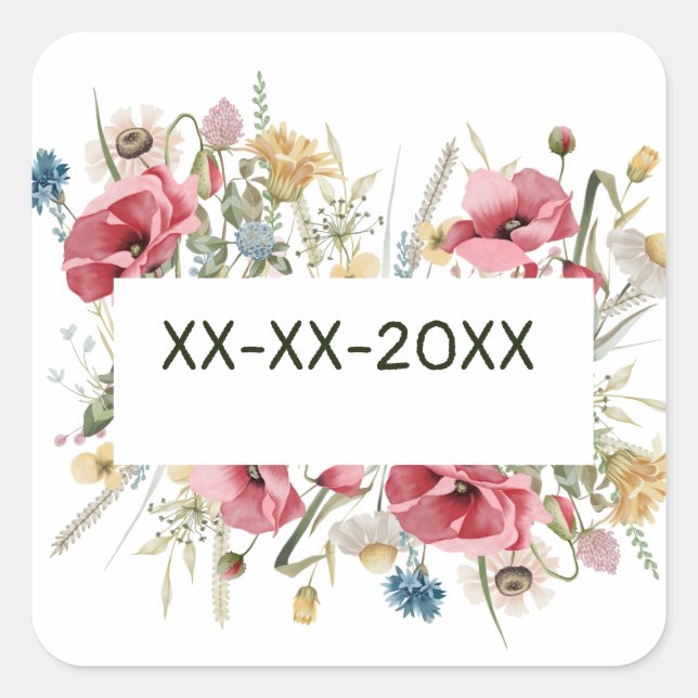 Meadow frame summer flowers customise  square sticker (Front)