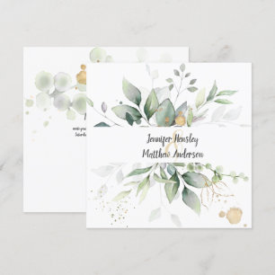 Meadow Green Gold Framed Leaves Wedding Invitation