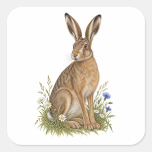 Meadow Hare for a Wildflower Nature Journal Square Sticker
