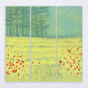 Meadow Landscape Painting Triptych