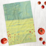 Meadow Landscape Tea Towel<br><div class="desc">A yellow and green landscape art painting in green and yellow of a meadow or field full of wild flowers with a pine forest on the horizon.  Original art by Nic Squirrell.</div>