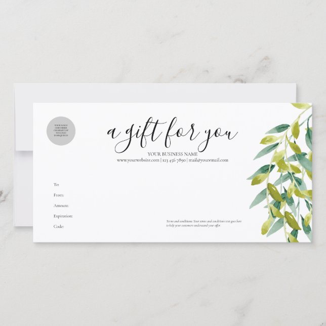 Meadow Leaves Gift Certificate (Front)