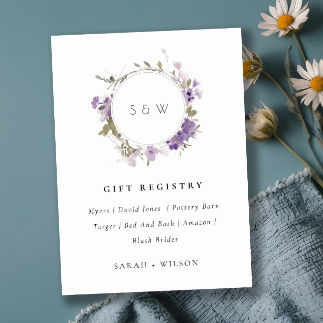 Meadow Lilac Floral Wreath Wedding Gift Registry Enclosure Card (Creator Uploaded)