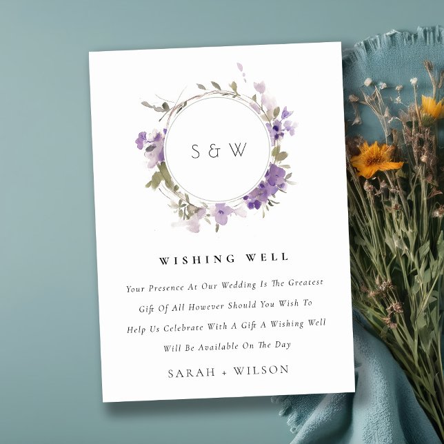 Meadow Lilac Floral Wreath Wedding Wishing Well Enclosure Card (Creator Uploaded)