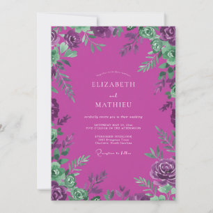 Meadow Magenta Painted Leaf Wedding Invitation